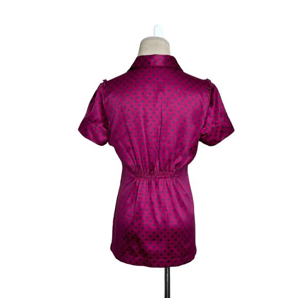 Banana Republic fuchsia gray polka dots short sleeves blouse size 4 - Picture 2 of 12